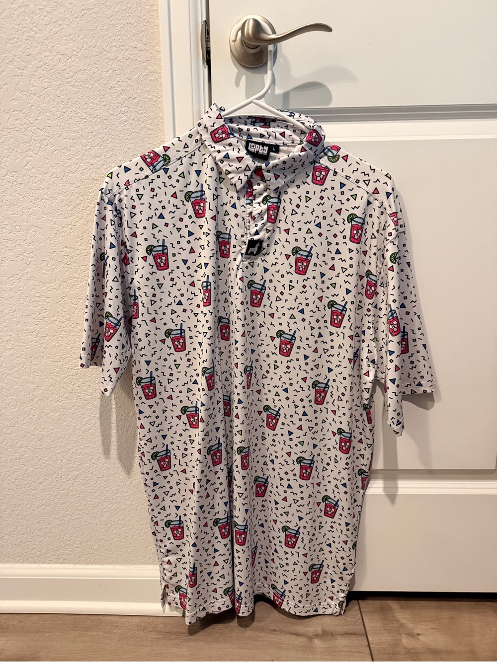 LOFT White Polo with Red & Green Drink Motif